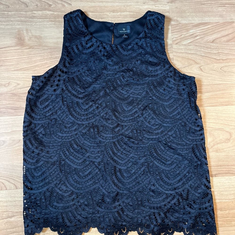 Worthington Black Sleeveless Tank Top with Textured Design